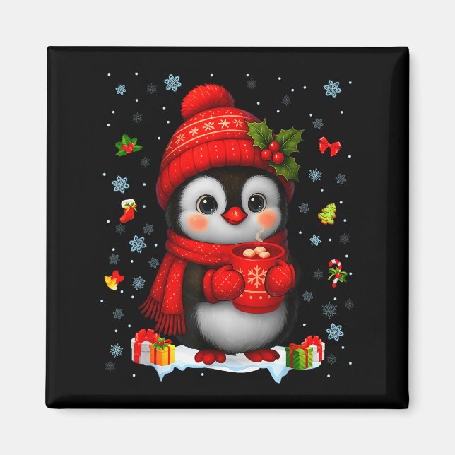 Cute Penguin Drink Hot Cocoa Christmas Xmas Men Wo Magnet (Front)
