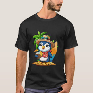 Cute Penguin Drinking Coconut Hawaiian Summer Vaca T-Shirt