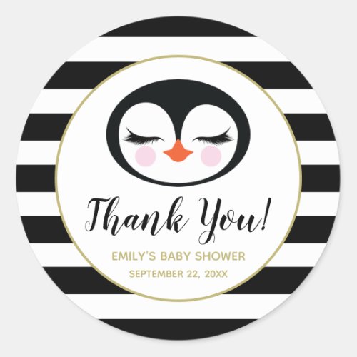 Cute Penguin Face Baby Shower Thank You Classic Round Sticker