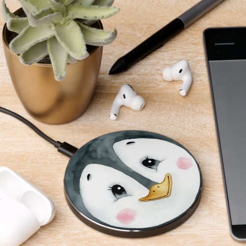 Cute Penguin Face Christmas Holidays Wireless Charger