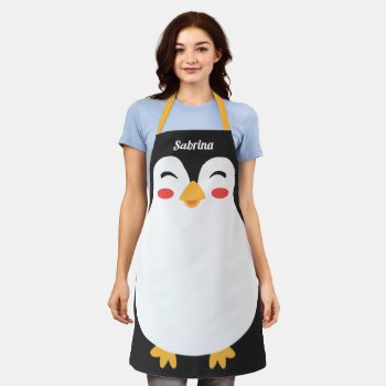 Cute Penguin Face Funny All-over Print Apron by UrHomeNeeds at Zazzle