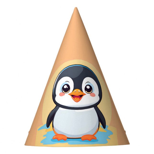 Cute Penguin Face safari zoo ice Birthday Party Party Hat (Front)
