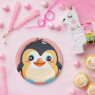 Cute Penguin Face safari zoo jungle Birthday Party Paper Plates