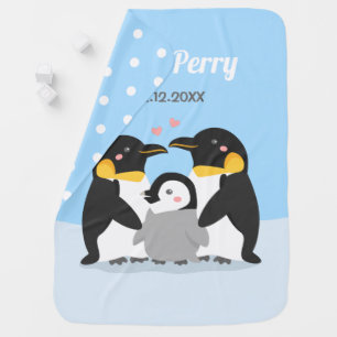 Cute Penguin Family and Chick Personalized Baby Blanket