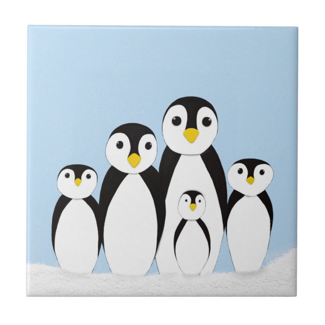 Cute Penguin Family Ceramic Tile (Front)