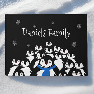 Cute Penguin Family Christmas Personalized Doormat