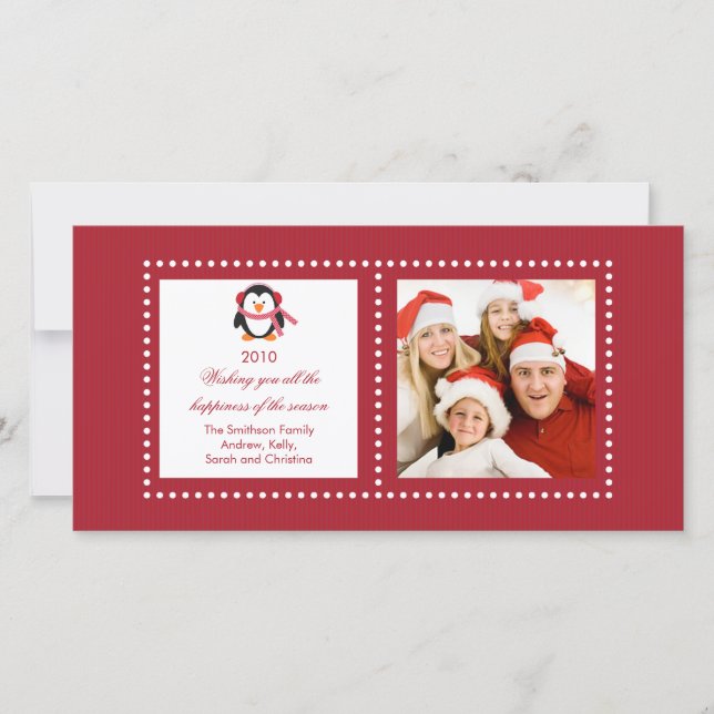Cute Penguin Family Christmas Photo Card (Front)