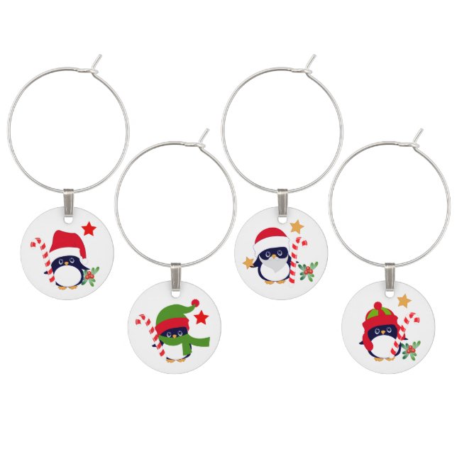 Cute Penguin Family Christmas Wine Charm (Staggered)
