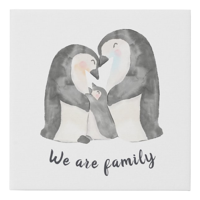 Cute Penguin Family Faux Wrapped Canvas Print (Front)