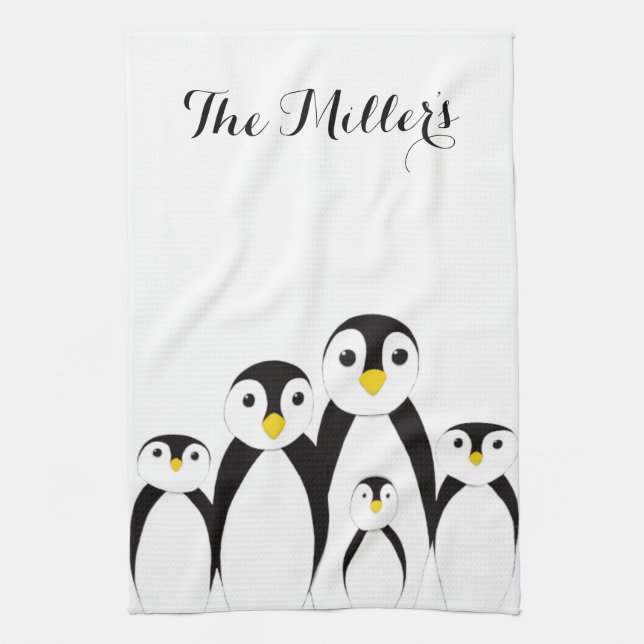Cute Penguin Family Kitchen Towel (Vertical)