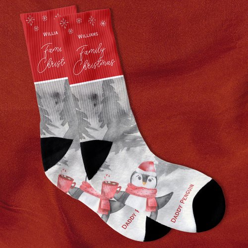 Cute Penguin Family Matching Christmas Dad Socks