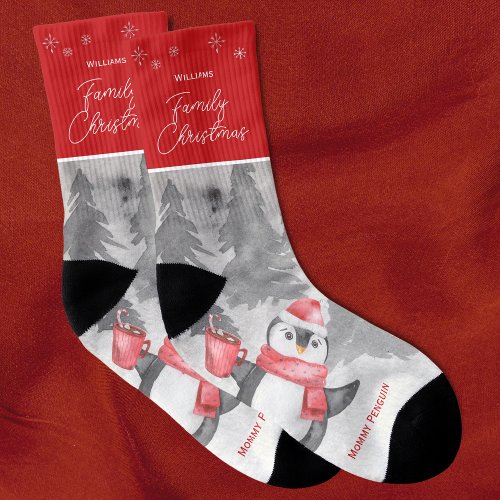 Cute Penguin Family Matching Christmas Mom Socks