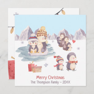 Cute Penguin Family Merry Christmas Holiday Card