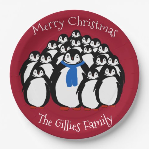 Cute Penguin Family  Merry Christmas Party Plates