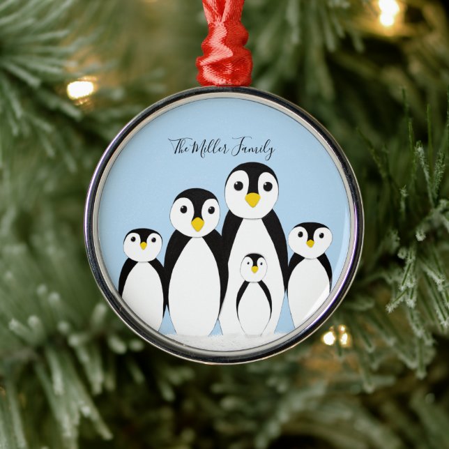 Cute Penguin Family Metal Ornament (Tree)