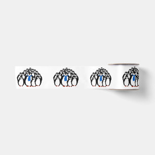 Cute Penguin Family on White Satin Ribbon