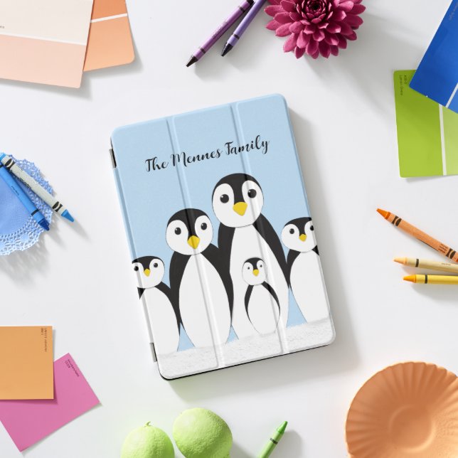 Cute Penguin Family Painting iPad Pro Cover (Desk)