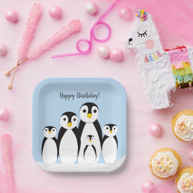 Cute Penguin Family Paper Plates (Party)