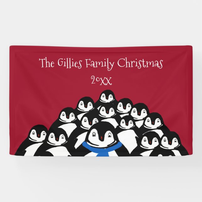 Cute Penguin Family Party Banner (Horizontal)