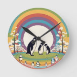 Cute Penguin Family Round Clock