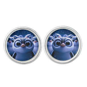 Cute Penguin Family Snowy Winter Night Cufflinks
