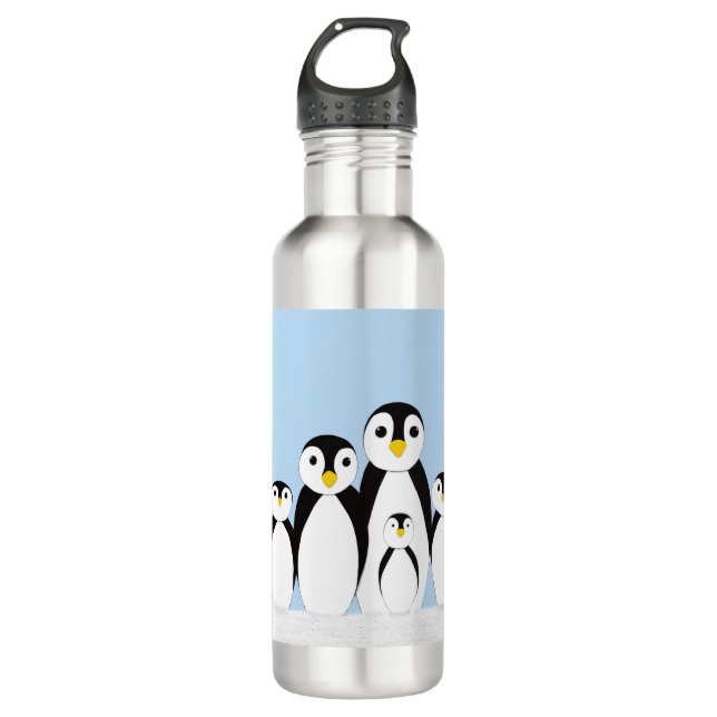 Cute Penguin Family Stainless Steel Water Bottle (Front)