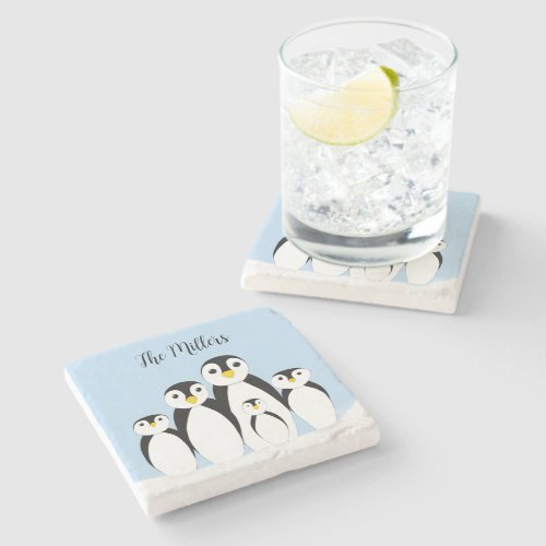 Cute Penguin Family Stone Coaster