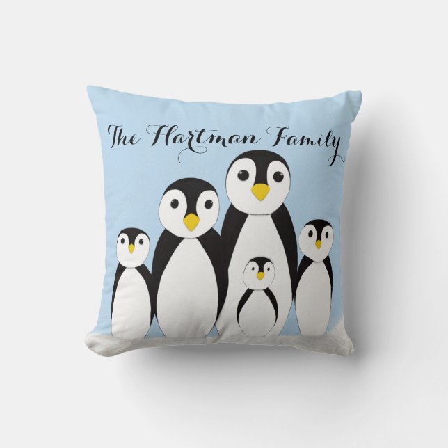 Cute Penguin Family Throw Pillow (Front)