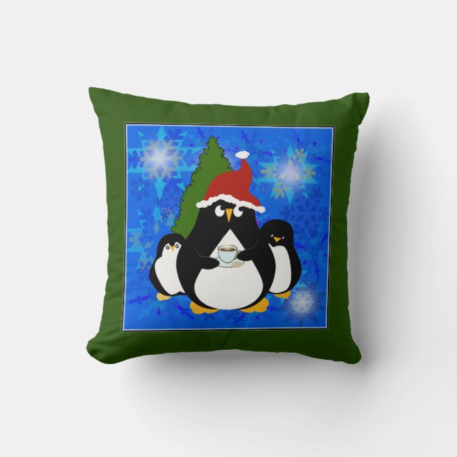 Cute Penguin Family Throw Pillow (Front)