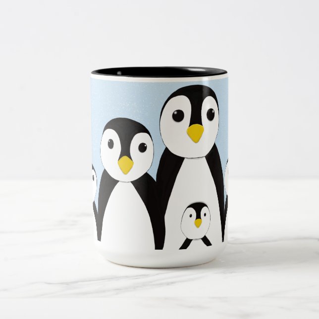 Cute Penguin Family Two-Tone Coffee Mug (Center)