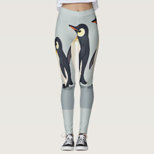 Cute Penguin Family Waddling Across a Gray Base Leggings