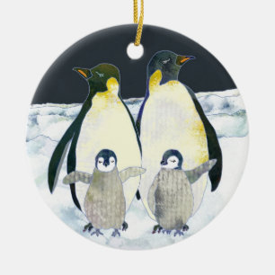 Cute Penguin Family Winter Christmas Ceramic Ornament