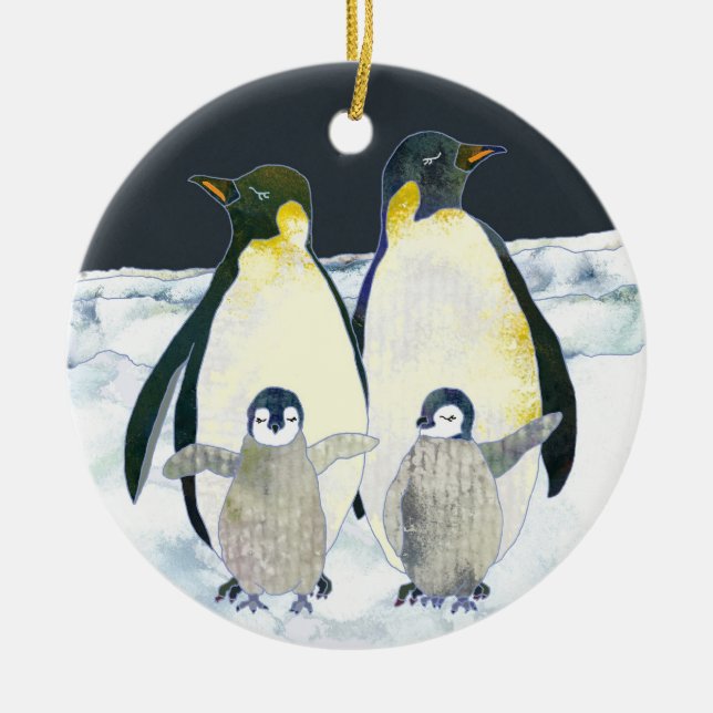 Cute Penguin Family Winter Christmas Ceramic Ornament (Front)
