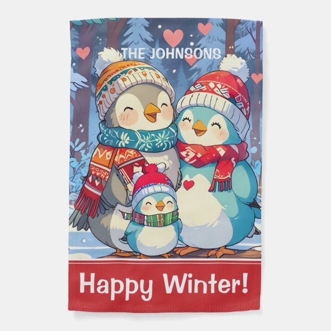 Cute Penguin Family Yard Happy Winter Garden Flag (Front)