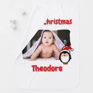 Cute Penguin First Christmas Personalised Baby Blanket