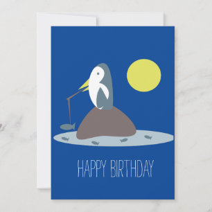 Cute Penguin Fishing Birthday Party Card