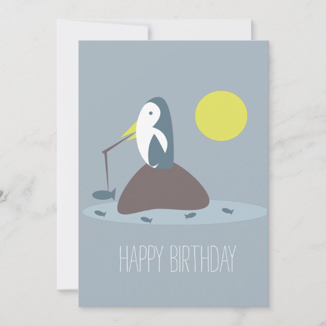 Cute Penguin Fishing Birthday Party Card (Front)