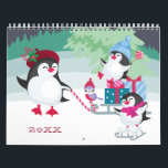 Cute Penguin Forest Add Your Own Photos Calendar<br><div class="desc">Calendar with cute penguin cover and your own photos for each month. The front cover has a forest scene with a happy family of penguins pulling a sleigh full of holiday gifts through the snow. The back cover has a pattern of penguins ice skating. Inside you have a page for...</div>