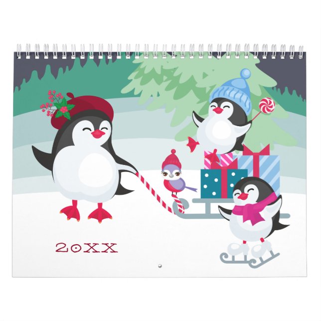 Cute Penguin Forest Add Your Own Photos Calendar (Cover)