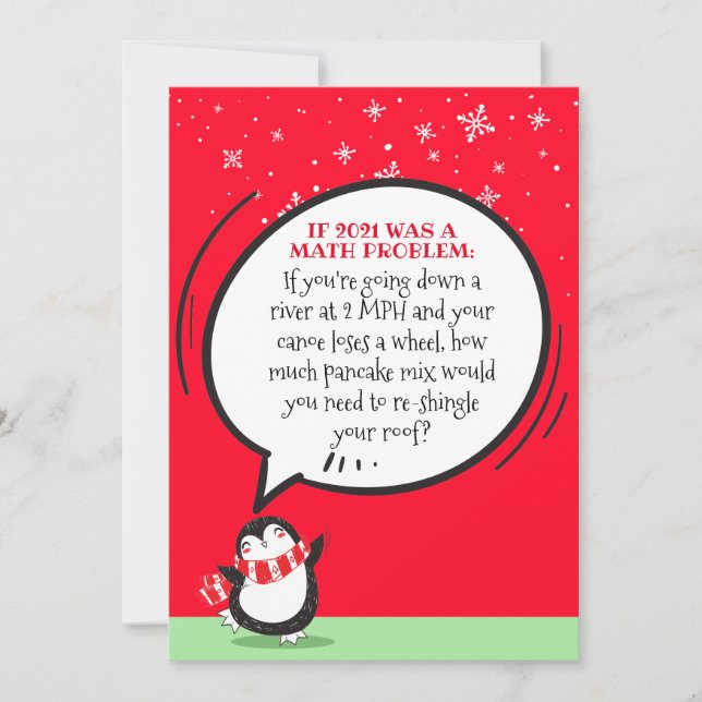 Cute Penguin Funny 2021 Math Problem  Holiday Card (Front)