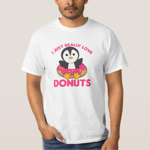 Cute Penguin Funny Animals In Donut Pink T-Shirt