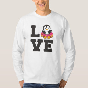 Cute Penguin Funny Animals In Donut Pink T-Shirt