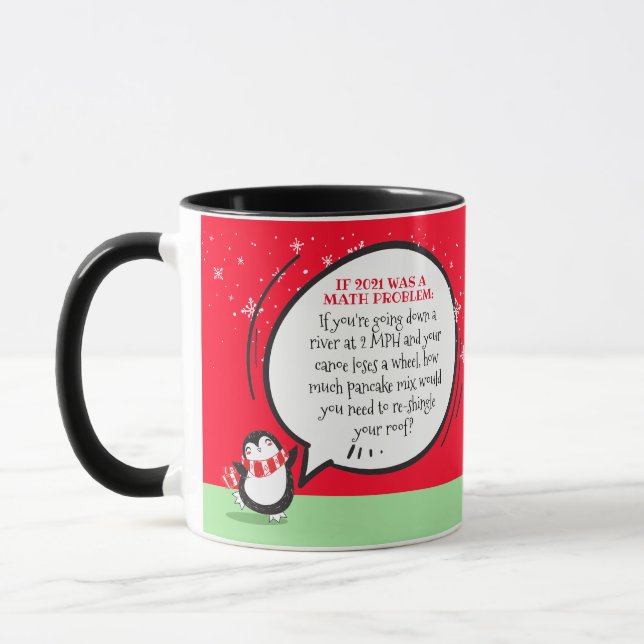 Cute Penguin Funny New Year Math Problem Quote Mug (Left)