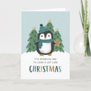 Cute Penguin Funny Penguin-ing Christmas  Holiday Card at Zazzle