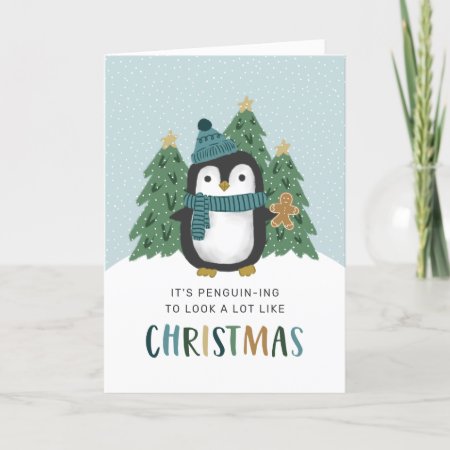 Cute Penguin Funny Penguin-ing Christmas  Holiday Card