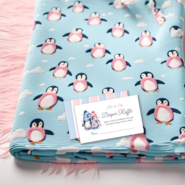 Cute Penguin Gender Reveal Game Diaper Raffle Card (Creator Uploaded)