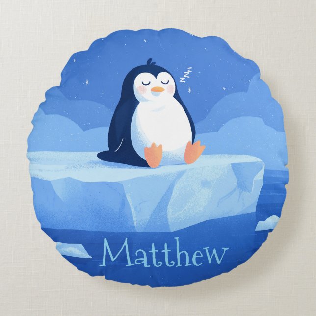 Cute Penguin Gift, Personalized Penguin  Round Pillow (Front)