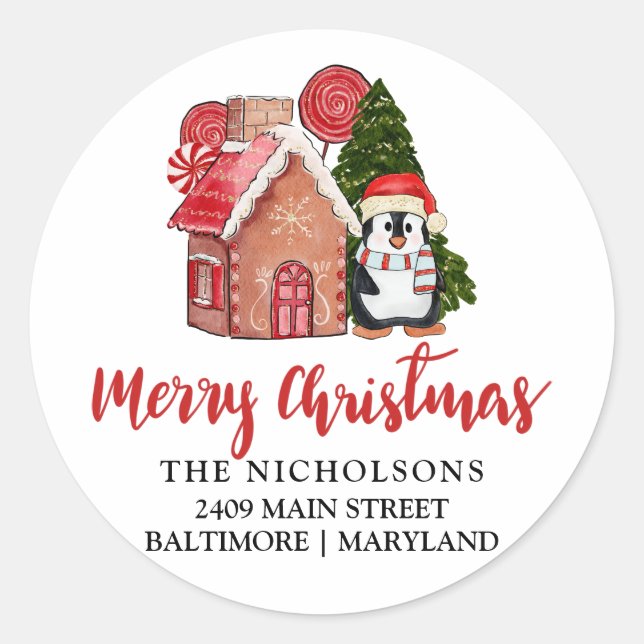 Cute Penguin Gingerbread | Return Address Label (Front)