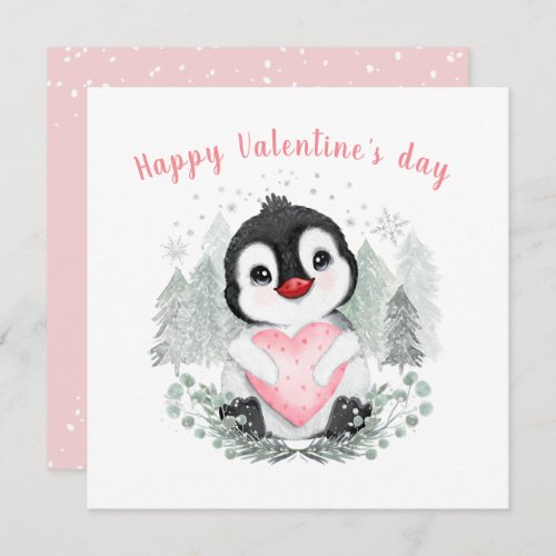 Cute Penguin Girl 1st Valentines day Square Card