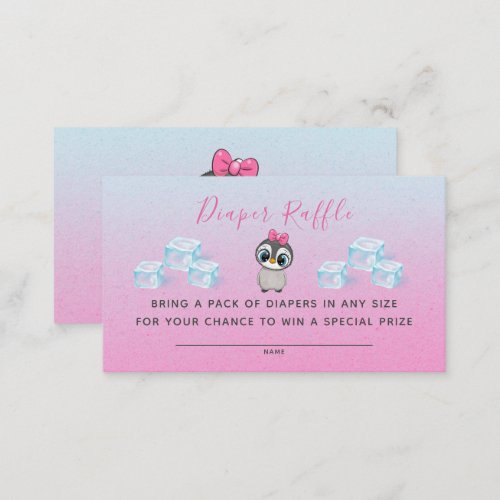 Cute Penguin Girl Baby Shower Diaper Raffle Business Card